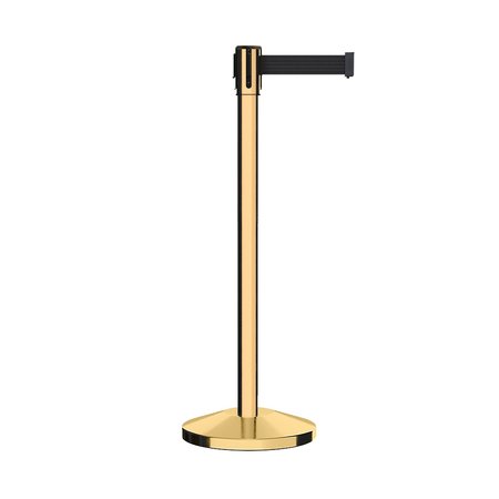 MONTOUR LINE Retractable Belt Barrier Stanchion, 2" Pol.Brass Post  11' Black Belt M530-PB-BK-110